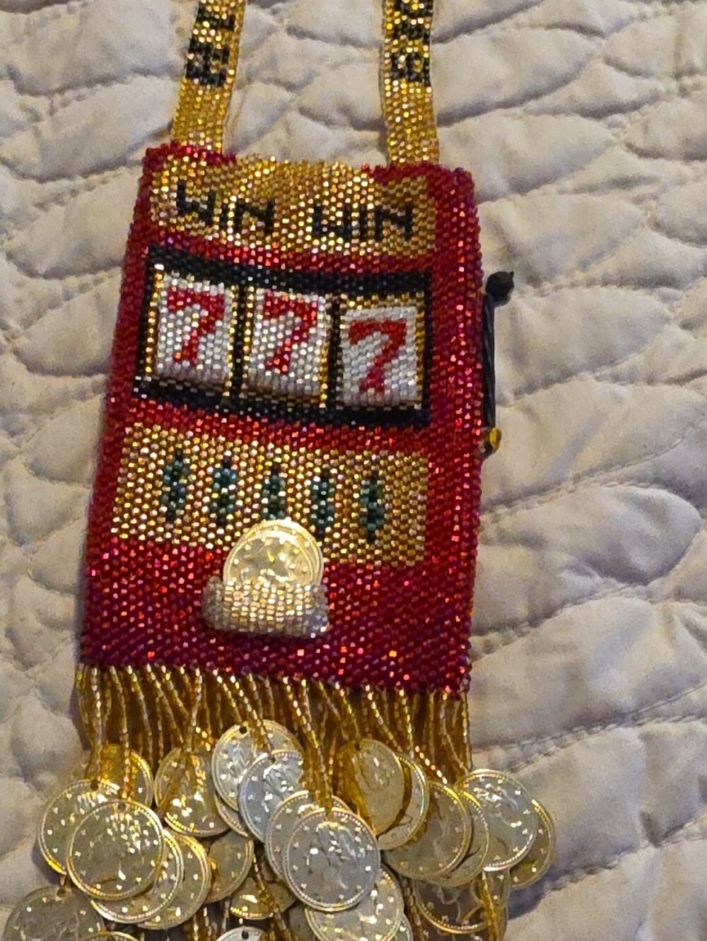 Beaded Multicolor Clutch Bag - Red, Gold, White Accent